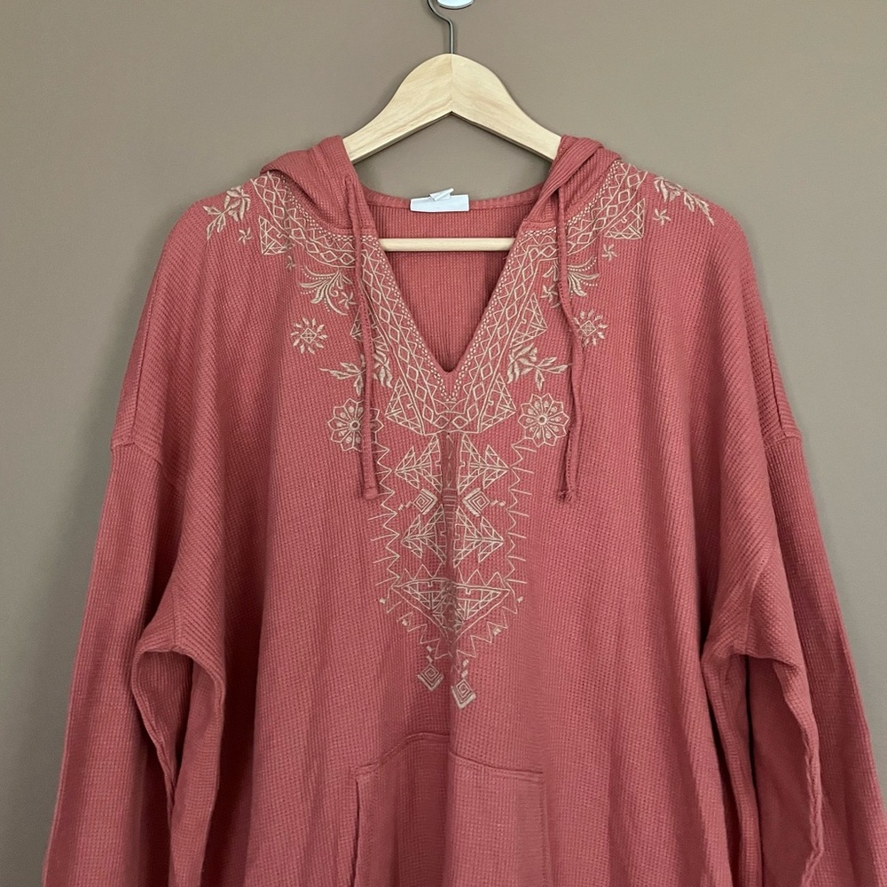 {J. Jill} Embroidered Waffle Knit with Hood in Dusty Rose - Womens XL - Picture 2 of 10
